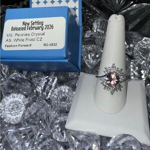 Ryze party sterling silver size 10 peonies Crystal Ring white frost new in box